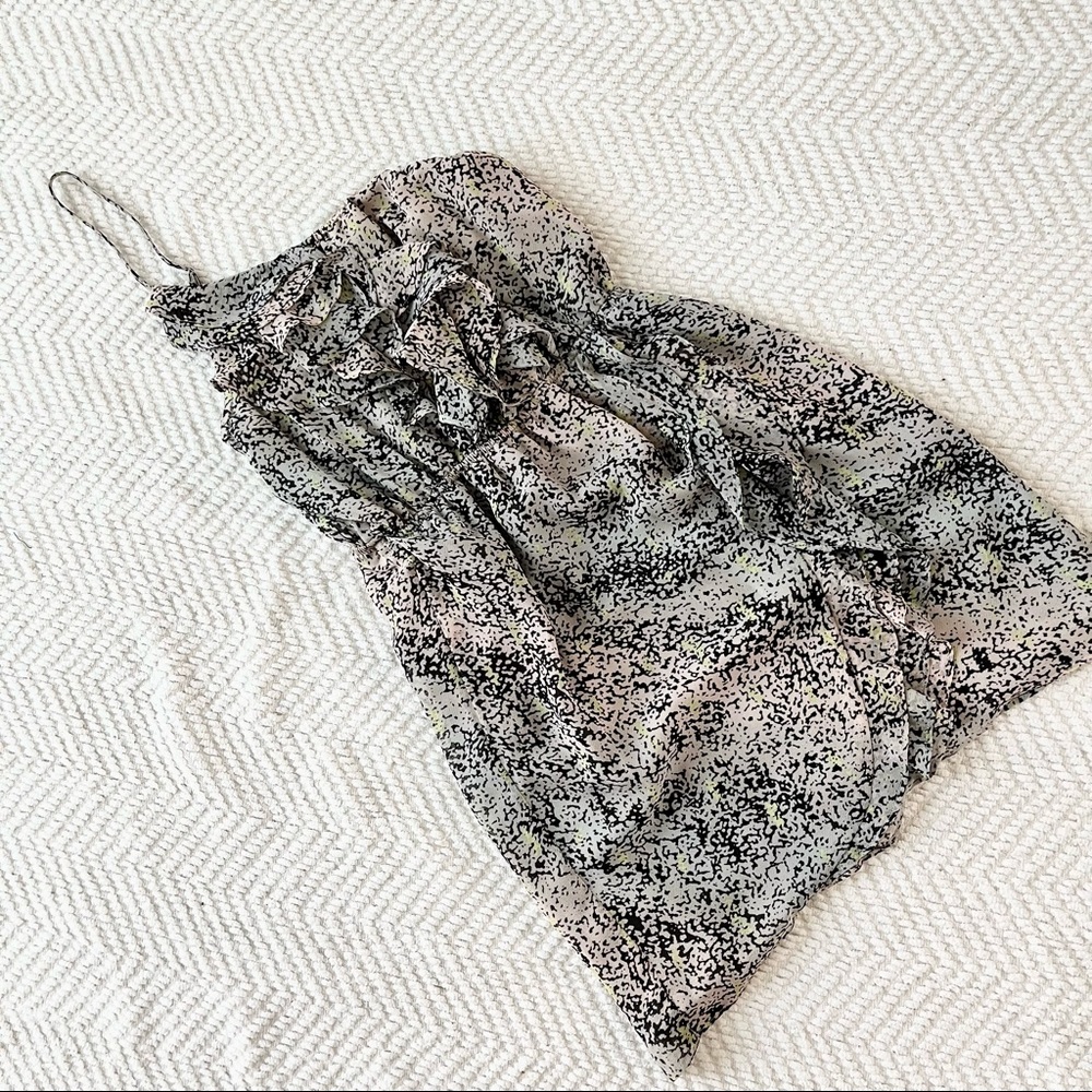 BCBGeneration One Shoulder Ruffle Front Mini Leopard Printed Dress in size XS